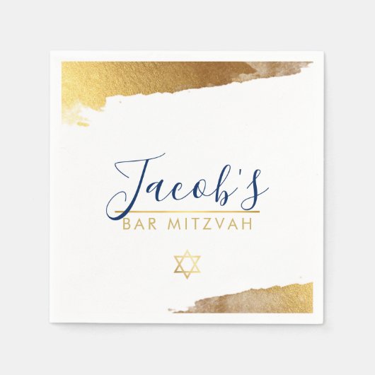 BAR MITZVAH Moderne Goldmedaille Blau Serviette (Vorderseite)
