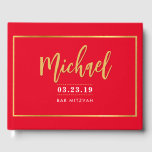 BAR MITZVAH Moderne Imitate Goldkalligraphie rot Gästebuch<br><div class="desc">von kat massage >>> WWW.SIMPLYSWEETPAPERIE.COM <<<<<<< mehr passende Artikel im Speicher</div>