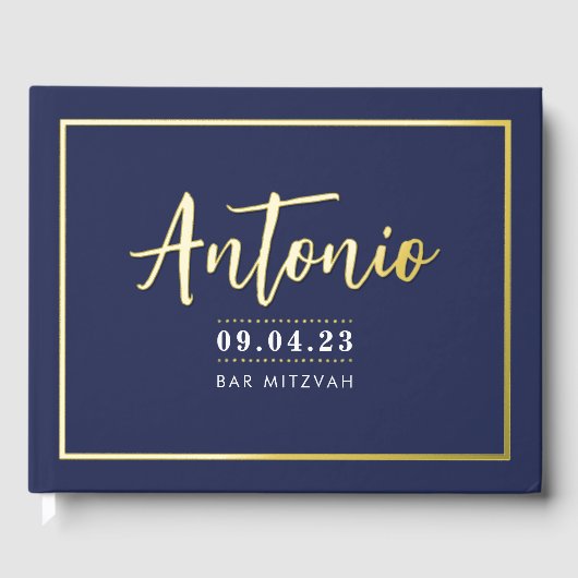 BAR MITZVAH Moderne Imitate Goldnahrung Kalligrafi Gästebuch (Vorderseite)