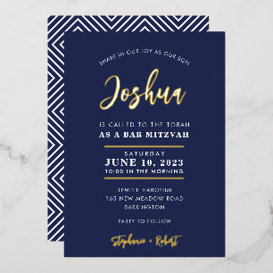 BAR MITZVAH moderne Kalligrafie navy gold Folieneinladung