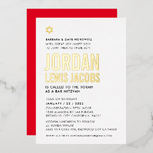 BAR MITZVAH moderne minimal bodl type schwarz gold Folieneinladung