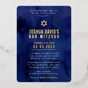 BAR MITZVAH moderne minimale dunkelblaue Aquarellm Folieneinladung
