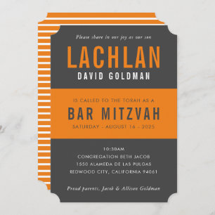 BAR MITZVAH moderne minimale Typografie, grau-oran Einladung