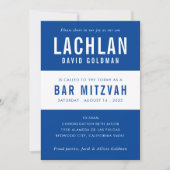 BAR MITZVAH Moderne Minimaltypografie, blau Einladung (Vorderseite)