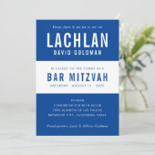 BAR MITZVAH Moderne Minimaltypografie, blau Einladung (Stehend Vorderseite)