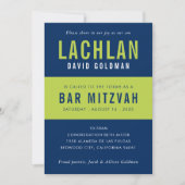 BAR MITZVAH Moderne Minimaltypografie Blau Limon Einladung (Vorderseite)