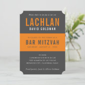 BAR MITZVAH Moderne Minimaltypografie, grau-orange Einladung (Stehend Vorderseite)