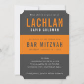 BAR MITZVAH Moderne Minimaltypografie, grau-orange Einladung (Vorderseite)