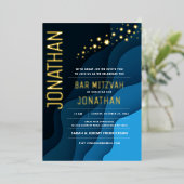 Bar Mitzvah Moderne Navy Waves Echt GOLD Foil Folieneinladung (Stehend vorne)