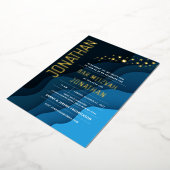 Bar Mitzvah Moderne Navy Waves Echt GOLD Foil Folieneinladung (Gedreht)