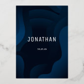 Bar Mitzvah Moderne Navy Waves ECHTGOLD Folieneinladung (Rückseite)