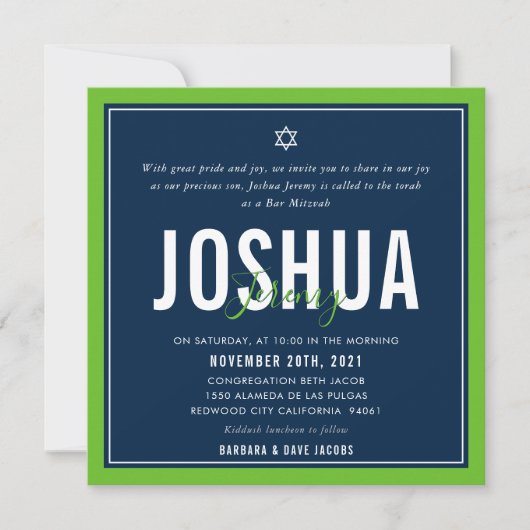 BAR MITZVAH Moderne NFL Seattle Football Green Mar Einladung (Vorderseite)