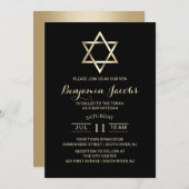Bar Mitzvah Moderne Schwarz/Gold Einladung (Vorne/Hinten)