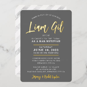 BAR MITZVAH moderne stilvolle Kalligrafie grau Gol Folieneinladung
