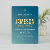 BAR MITZVAH Moderner, blauer Pfefferminzverlauf Folieneinladung (Stehend vorne)