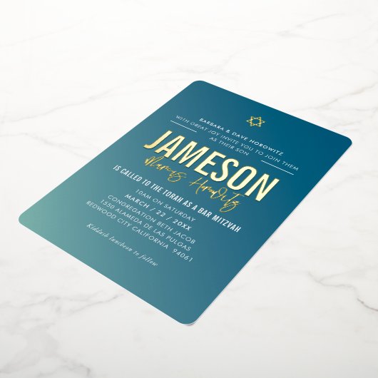 BAR MITZVAH Moderner, blauer Pfefferminzverlauf Folieneinladung (Gedreht)