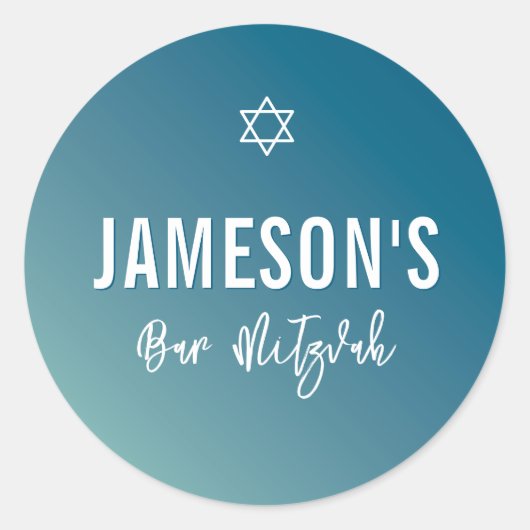 BAR MITZVAH Moderner, blauer Pfefferminzverlauf Runder Aufkleber (Vorderseite)
