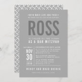 BAR MITZVAH Moderner Fettblock Grauer Mono Einladung (Vorne/Hinten)
