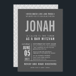 BAR MITZVAH Moderner Fettblock Grauer Mono Einladung<br><div class="desc">von kat massard >>> WWW.SIMPLYSWEETPAPERIE.COM << - - - - - - - - - - - - KONTAKTIEREN SIE MICH, um Ihren Typ perfekt Liebe das Design, aber möchte einige Veränderungen sehen - ein anderes Farbschema, Produkt, ein Foto oder angepasst für einen anderen Anlass - keine Sorgen einfach kontaktieren...</div>