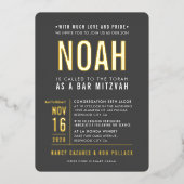 BAR MITZVAH Moderner Fettblock Grauorange Folieneinladung (Vorderseite)