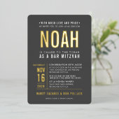 BAR MITZVAH Moderner Fettblock Grauorange Folieneinladung (Stehend vorne)