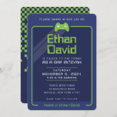 BAR MITZVAH Moderner Gamer Kontrolle Neon Green 2 Einladung (Vorne/Hinten)