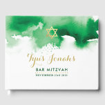 BAR MITZVAH Moderner Goldstar cool grüne Aquarellf Gästebuch<br><div class="desc">von kat massage >>> WWW.SIMPLYSWEETPAPERIE.COM <<<</div>