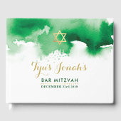 BAR MITZVAH Moderner Goldstar cool grüne Aquarellf Gästebuch (Vorderseite)