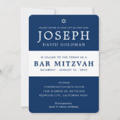 BAR MITZVAH moderner, minimalistischer Marineblau Einladung (Vorderseite)