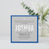 BAR MITZVAH Moderner Name Graublau Einladung (Stehend Vorderseite)