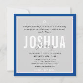 BAR MITZVAH Moderner Name Graublau Einladung (Vorderseite)