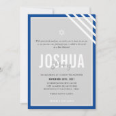 BAR MITZVAH Moderner Name Grauer königsblauer Stre Einladung (Vorderseite)