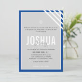 BAR MITZVAH Moderner Name Grauer königsblauer Stre Einladung (Stehend Vorderseite)