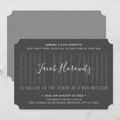 BAR MITZVAH Moderner Overlay Typ Junge dunkelgrau Einladung (Vorne/Hinten)