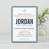 BAR MITZVAH Moderner Star Junge Aqua Blue Einladung (Stehend Vorderseite)