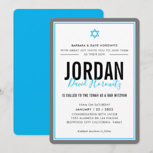 BAR MITZVAH Moderner Star Junge Aqua Blue Einladung