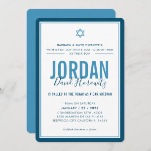 BAR MITZVAH Moderner Star Junge Denim Blau Einladung