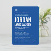 BAR MITZVAH Moderner Star Junge königsblau weiß Einladung (Stehend Vorderseite)