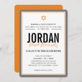 BAR MITZVAH Moderner Star Junge Orange Grau Einladung (Vorne/Hinten)