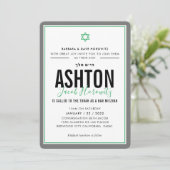 BAR MITZVAH Moderner Star Junge sportlich-grün Einladung (Stehend Vorderseite)