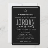 BAR MITZVAH Moderner Star Schwarz-weiß Einladung (Vorderseite)