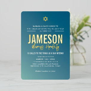 BAR MITZVAH moderner Stern blaues Minz-Gradient Folieneinladung