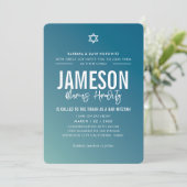 BAR MITZVAH Moderner Stern Dunkelblauer Pfeffermin Einladung (Stehend Vorderseite)