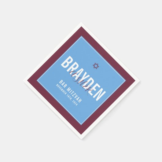 BAR MITZVAH Moderner Sternenmaroon blau Serviette (Ecke)