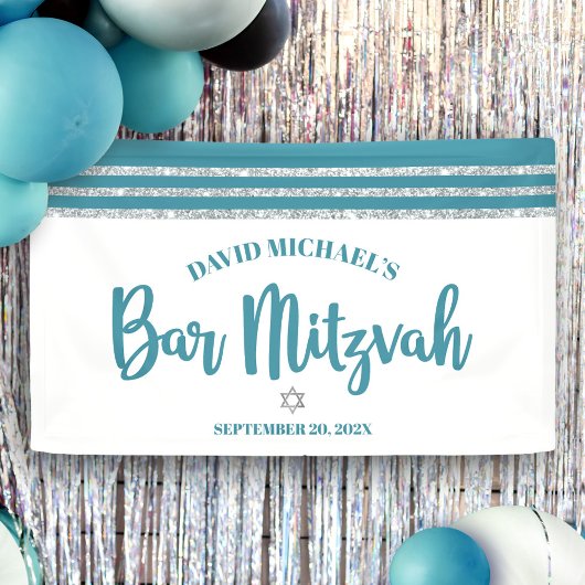 Bar Mitzvah Modernes Aquamarines Silver Tallit Fet Banner