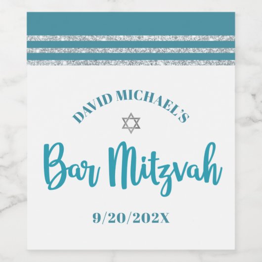 Bar Mitzvah Modernes Aquamarines Silver Tallit Fet Weinetikett (Einzelnes Label)