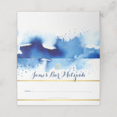BAR MITZVAH Modernes blaues Aquarellgoldfolie-Star Platzkarte (Außenseite Aufgefaltet)