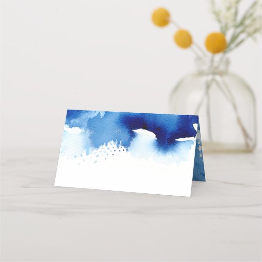 BAR MITZVAH Modernes blaues Aquarellgoldfolie-Star Platzkarte (Rückseite)