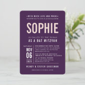 BAR MITZVAH Modernes Blockbaum-Auberginen-Rosa Einladung (Stehend Vorderseite)