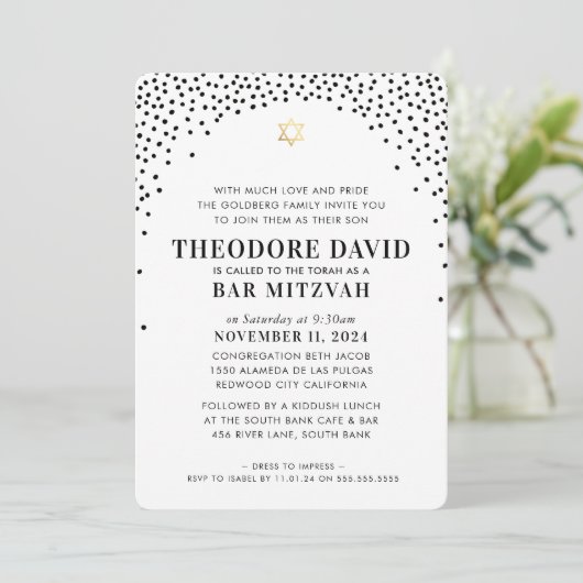 BAR MITZVAH Modernes Edelgold Einladung (Stehend Vorderseite)